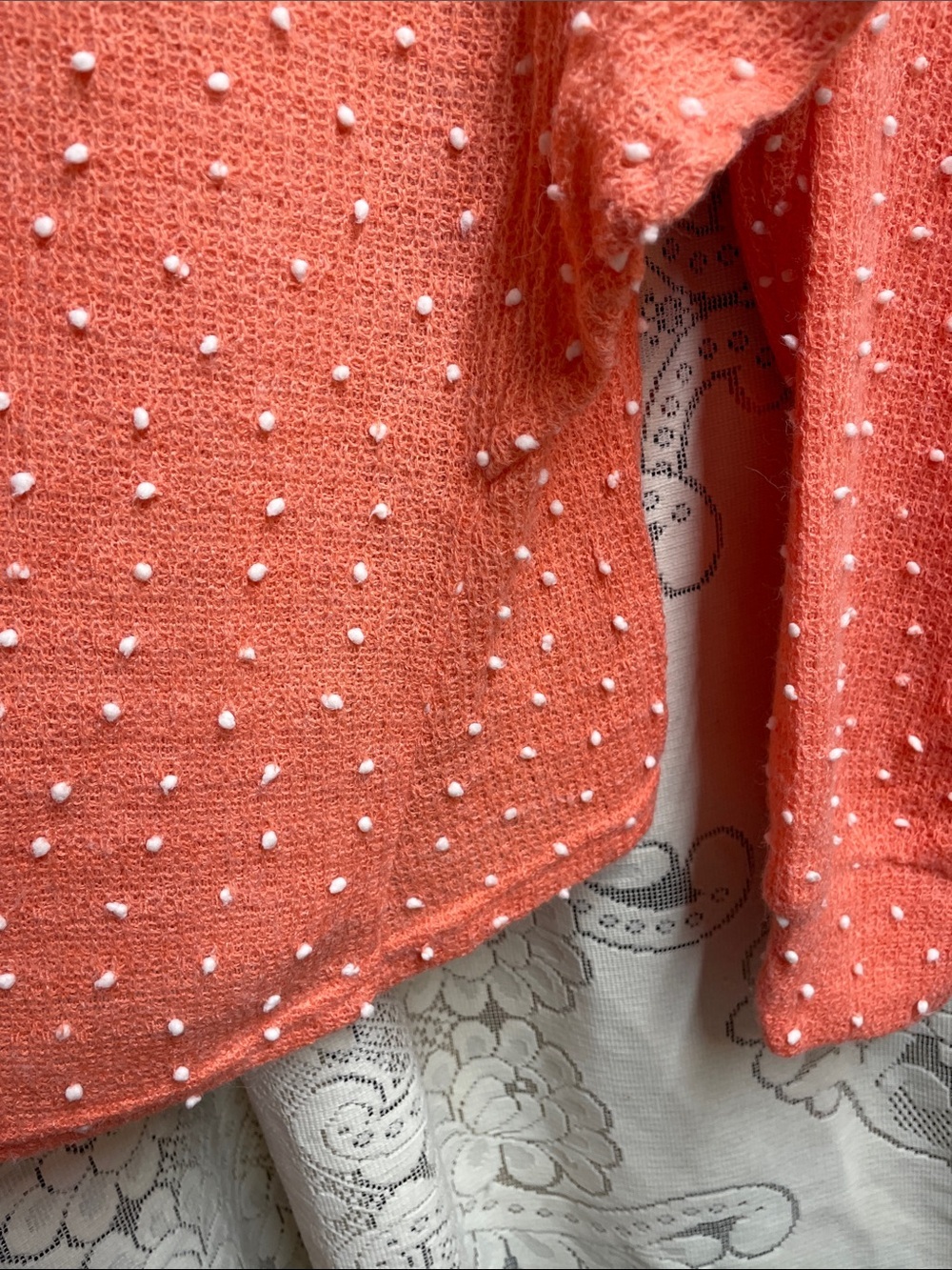 Love Riche Coral-Peach Knit Sweater with White Bead Accents NWT Small - Picture 6 of 8